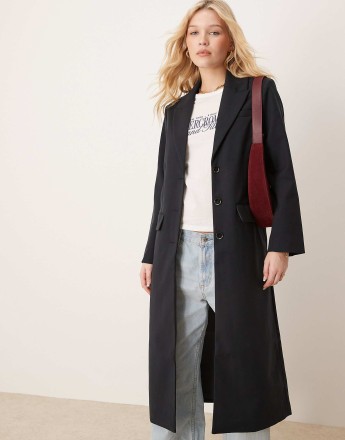 Abercrombie & Fitch tailored long jacket in black
