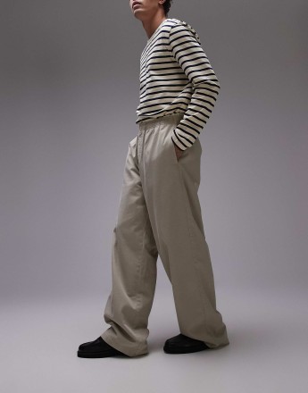 Topman baggy fit chino twill trouser in stone