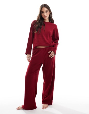 Cotton On sleep pointelle rib pants in deep red co-ord