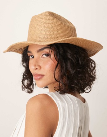 My Accessories woven straw cowboy hat in tan