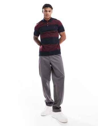 French Connection striped polo shirt in navy and burgundy