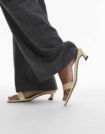 Topshop Inga square toe slip on mid heeled sandals in pale yellow
