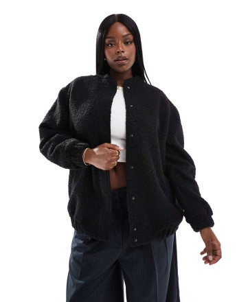 Yours textured wool bomber jacket in black
