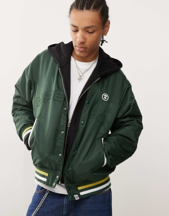 Aape By A Bathing Ape logo college varsity jacket in green