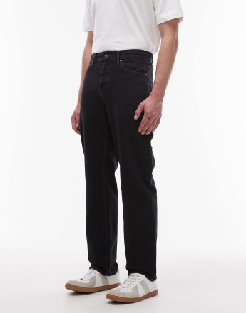 Topman rigid straight leg carpenter jean in washed black