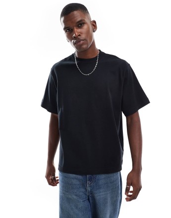 Pull&Bear peached boxy t-shirt in black