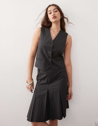 Weekday Mica co-ord waistcoat vest in dark grey pinstripe