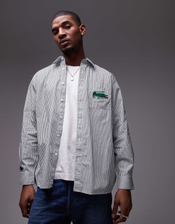 Lacoste logo stripe long sleeve shirt in green