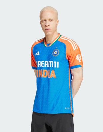 adidas performance India cricket t20i jersey in dark blue / true orange