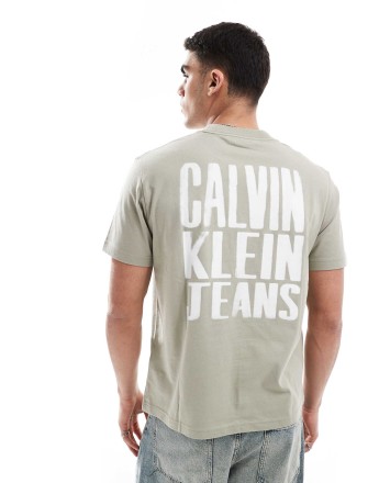 Calvin Klein Jeans paint back print logo t-shirt in stone