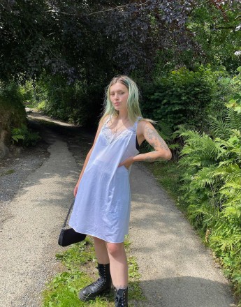 Vintage 90s sheer satin size L midi slip dress in white