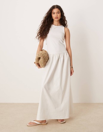 Vila sleeveless maxi dress with poplin skirt detail in cream