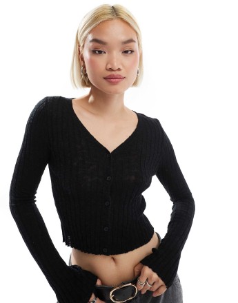 Stradivarius STR light knit cardigan in black