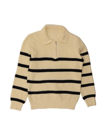 Vintage Polo Neck Jumper Sweater Medium In Off In White Striped