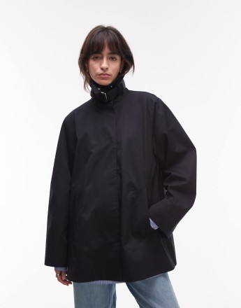 & Other Stories short trench jacket with strap funnel neck detail in navy