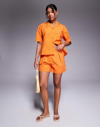 River Island broderie short co-ord in orange