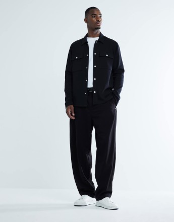 River Island Long sleeved slim jersey overshirt in black