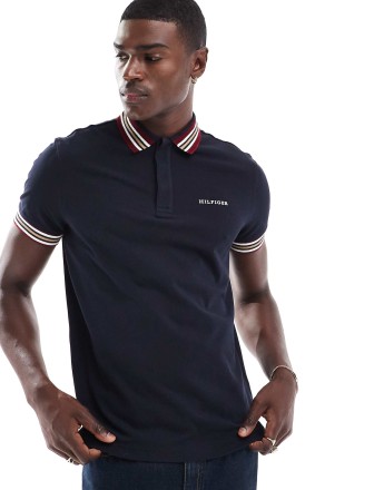 Tommy Hilfiger striped collar polo shirt in navy