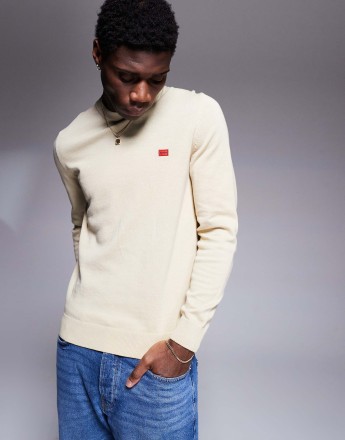 HUGO Red san cassius knitted crew neck jumper in beige
