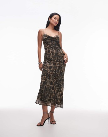 Topshop twist back cowl neck midi slip in snake print