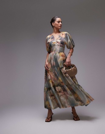& Other Stories linen blend midi dress in floral print