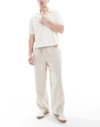 Cotton On baggy fit linen trousers in oatmeal