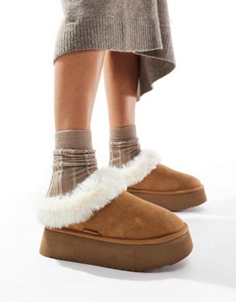Steve Madden chaplin real suede faux fur lined slippers in brown