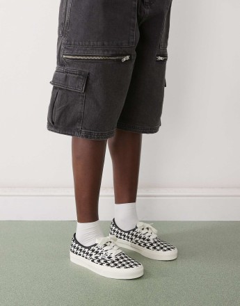Vans Authentic embroidered houndstooth trainers with oversized laces in white and black