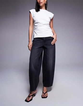 River Island elasticated barrel jeans in black