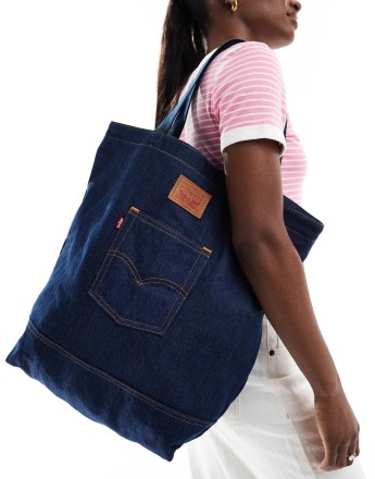 Levi's denim tote bag with back pocket logo in dark blue