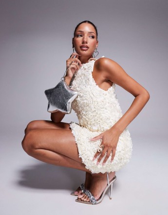 River Island 3D petal mini dress in cream