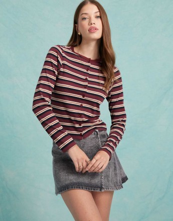 Miss Selfridge burgundy stripe cardigan