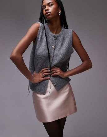 Topshop co-ord heavy satin micro mini in pink