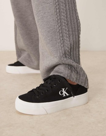 Calvin Klein Jeans vulc flatform canvas trainers in black