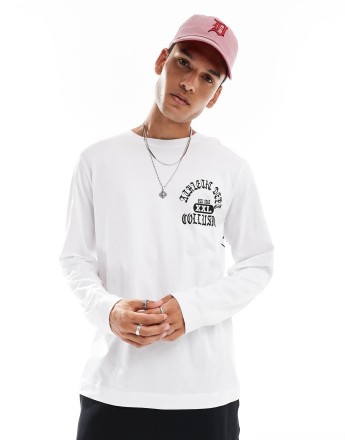 COLLUSION long sleeve oversized athletic football graphic t-shirt in white