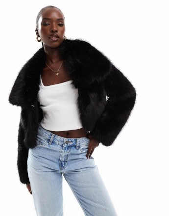 AZALEA WANG Cadence cropped faux fur coat in black