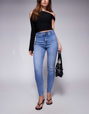 River Island high rise skinny jean in midwash blue