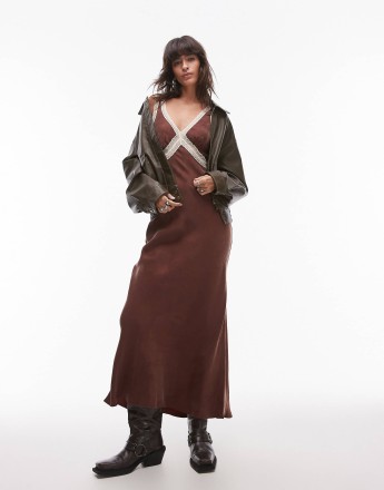 VRG GRL meet me on the dance floor maxi cami dress in chocolate
