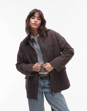 Mango parka with cord collar in dark red
