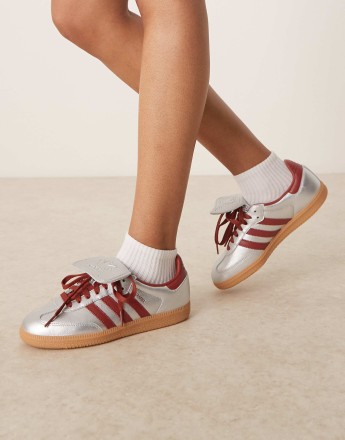 adidas Originals Samba LT trainers in metallic silver and red