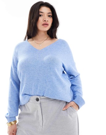 ONLY Curve v neck jumper in blue