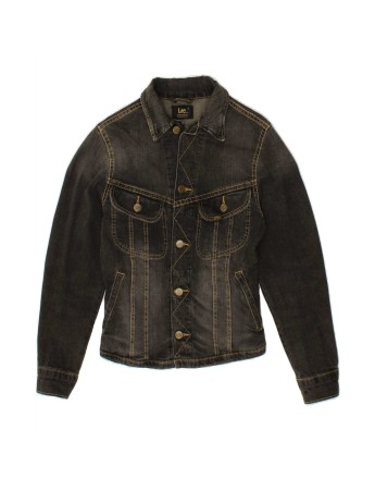 Vintage Lee Crop Denim Jacket UK 14 Large In Grey