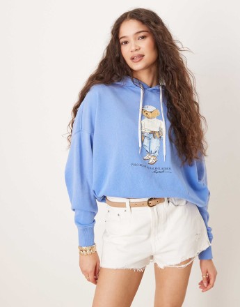 Polo Ralph Lauren bear print hoodie in blue