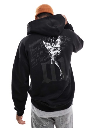 Liquor N Poker motif back hoodie in black