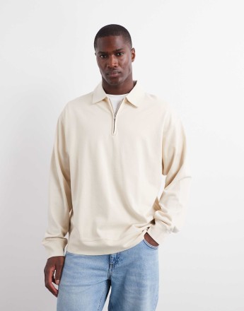 ARKET half zip jersey top with polo collar in beige