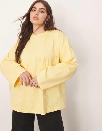 ARRANGE Curve cotton oversized long sleeve t-shirt in buttermilk