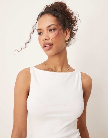 Gina Tricot boatneck slinky top in white
