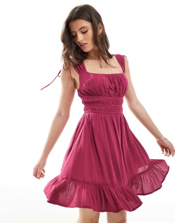 Stradivarius ruffle swing dress in cherry