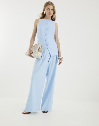 River Island Linen blend wide leg trousers in blue - light