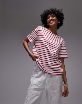 & Other Stories relaxed short sleeve t-shirt top in red and white stripes